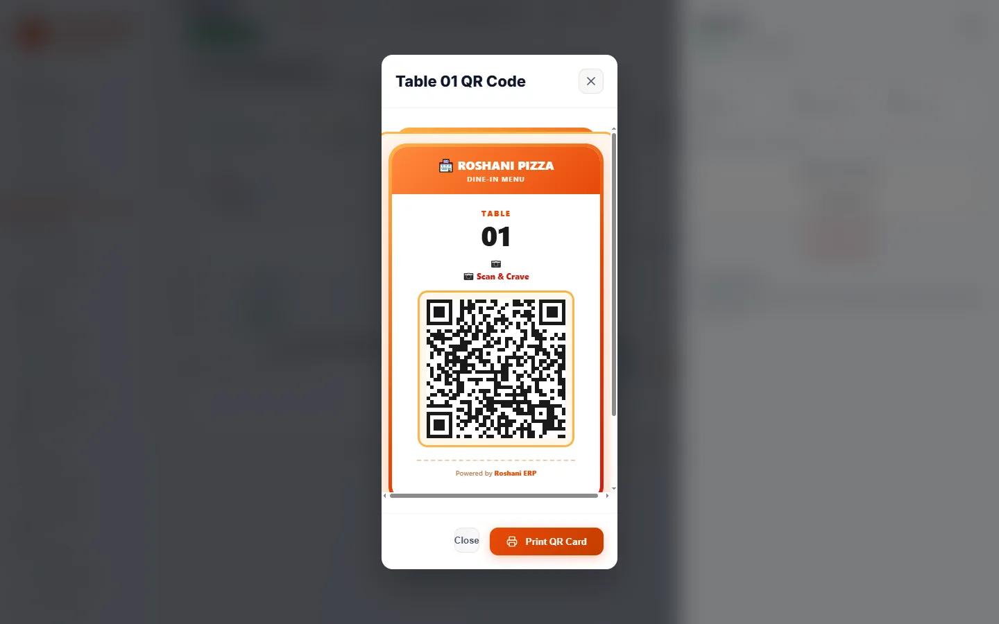 FoodHubbie ERP QR table ordering code for restaurant tables
