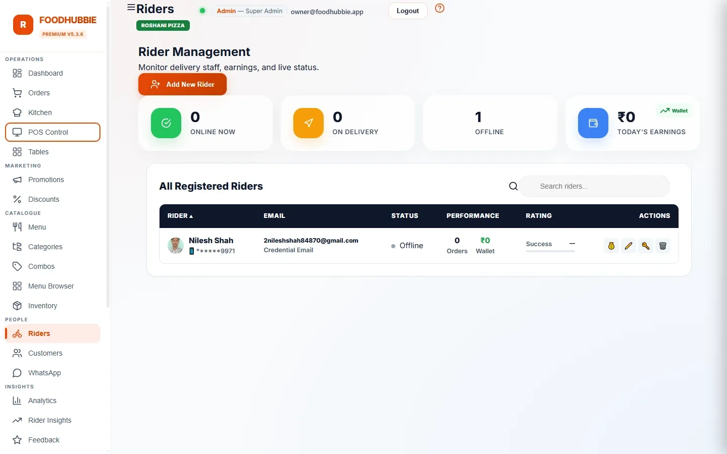 FoodHubbie ERP rider management — availability, assignment, delivery tracking