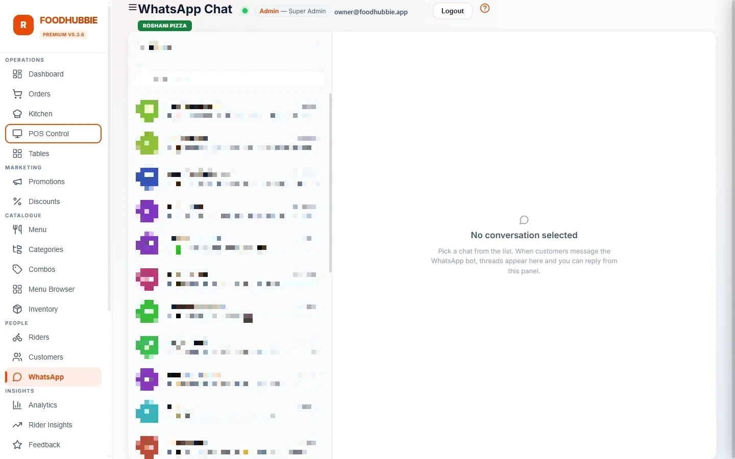 FoodHubbie ERP WhatsApp bot customer interaction — automated ordering workflow